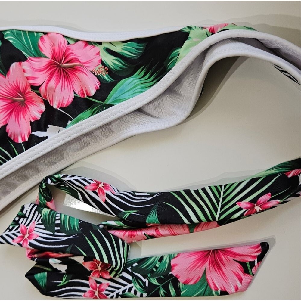 Floral Tie-Front Bikini Top & High-Waist Swim Shorts - Black with Pink Floral - Picture 6 of 11